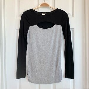 NWOT VENUS Black Grey Colorblock Keyhole Cut-Out Long-Sleeve Top